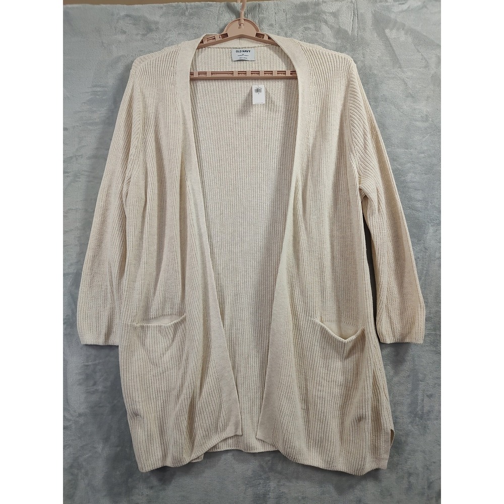 Old Navy Womens 2X Cream Shaker Stitch Open Front Longline Cardigan Sweater NWT